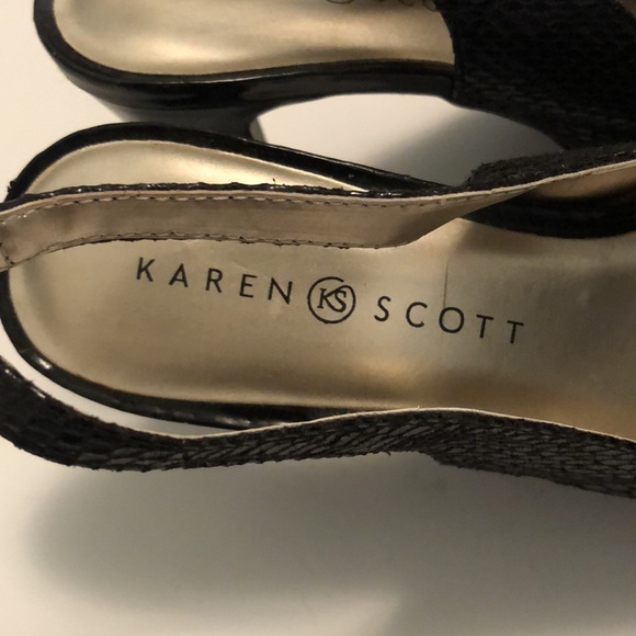 Karen Scott Bethe Black Patent Leather Slingback Peep Toe Heels - Picture 5 of 10